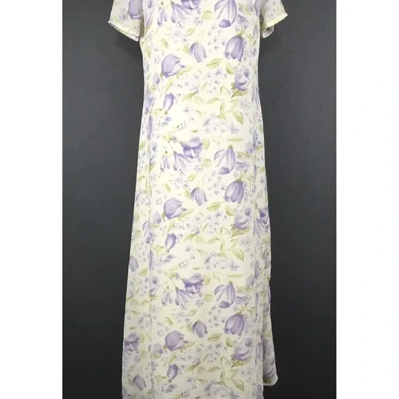 Jennifer Moore Dress Womens 10 Purple Floral Short Sleeve Shift Maxi Lined - Picture 5 of 10